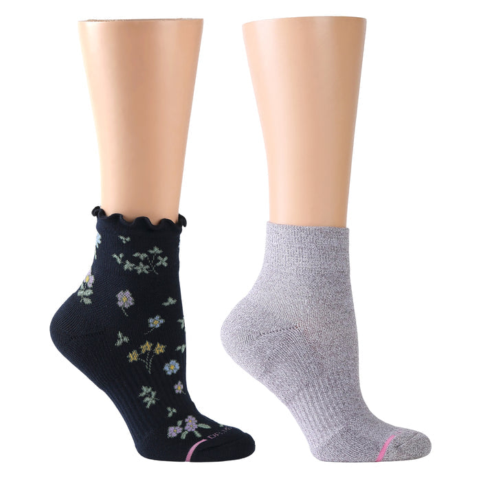All Over Floral Lettuce Edge | Quarter Compression Socks For Women