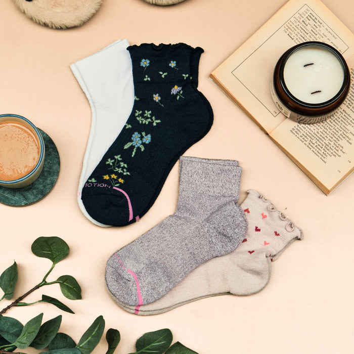 All Over Floral Lettuce Edge | Quarter Compression Socks For Women