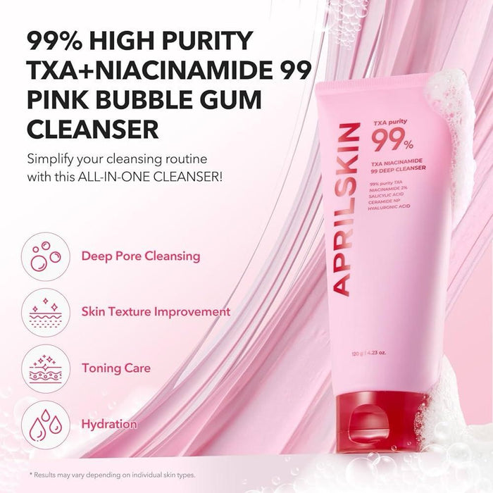 AprilSkin 99% TXA Niacinamide 99 Pore Care Pink Bubble Gum Deep Cleanser 120gm