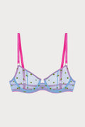 Betty Heart Embroidery Underwire Bra in Cornflower