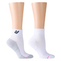 Quarter compression socks in white with a butterfly design and gray accents.