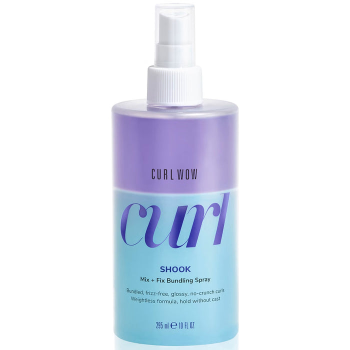 Color Wow Curl Wow SHOOK Mix + Fix bundling spray bottle for defining and shaping curly hair, 295ml, hair care product.