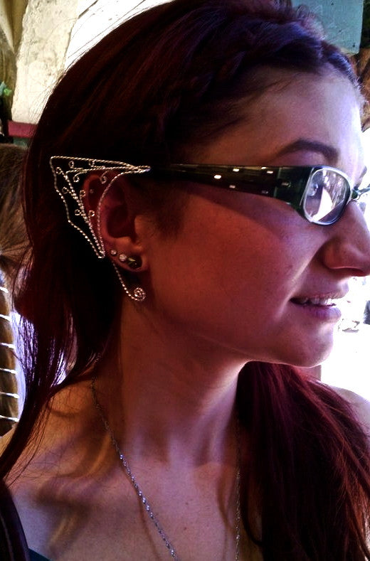 Model wearing Elf Cuff Small Spirals - Silver Fantasy Non Piercing Jewelry