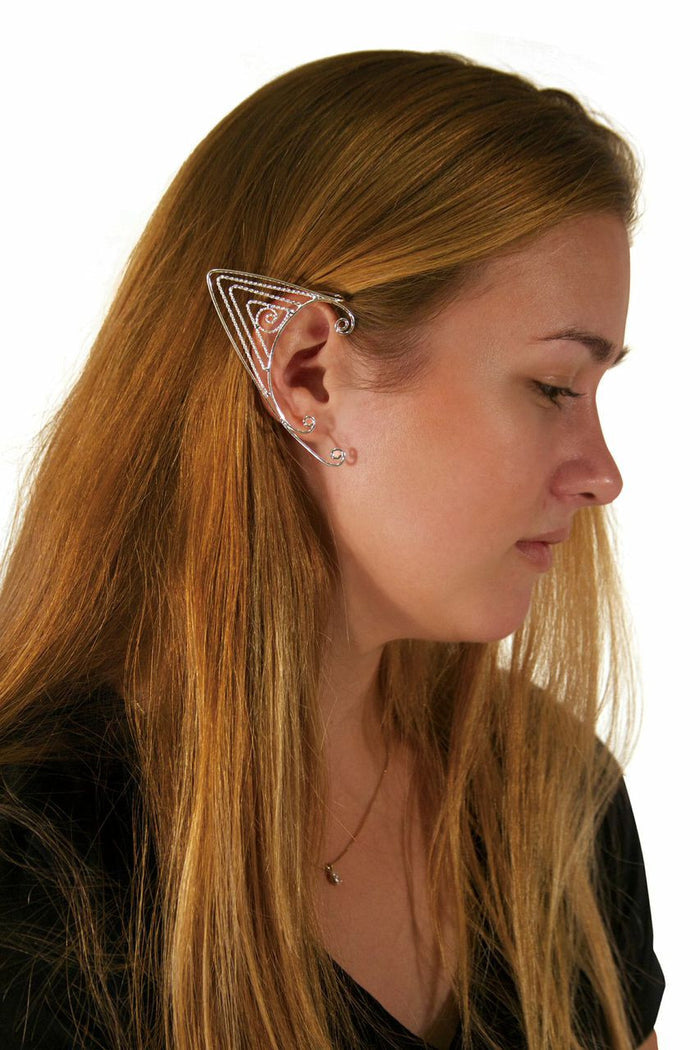 Model wearing Elf Cuff Triangle Wire Wrap - Silver Fantasy Non Piercing Jewelry