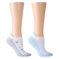 Ankle compression socks featuring a floral and bee design in gray and blue colors.