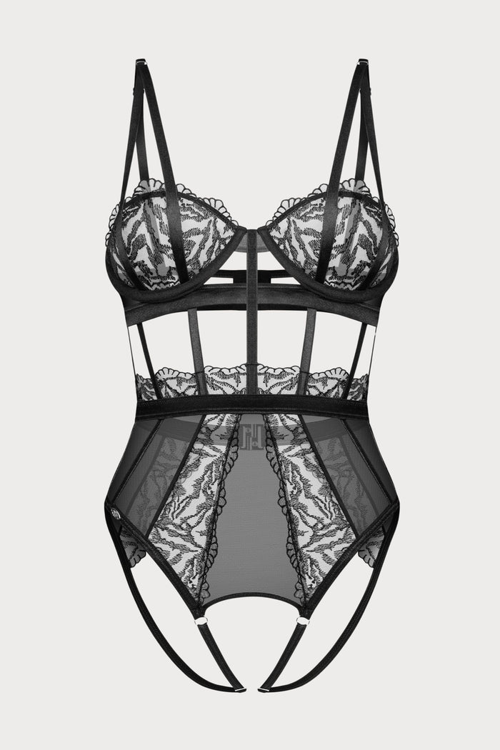 Hersis Black Underwired Crotchless Bodysuit