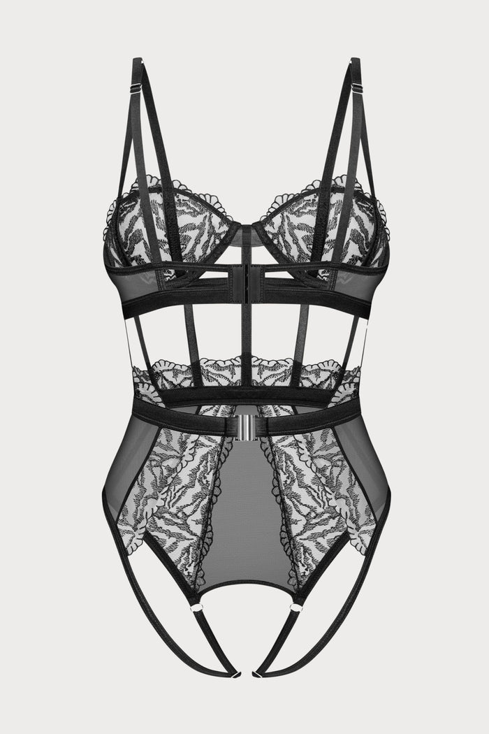 Hersis Black Underwired Crotchless Bodysuit