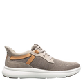 Gray sneaker with brown accents on a white background