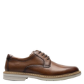 Brown leather dress shoe on a white background