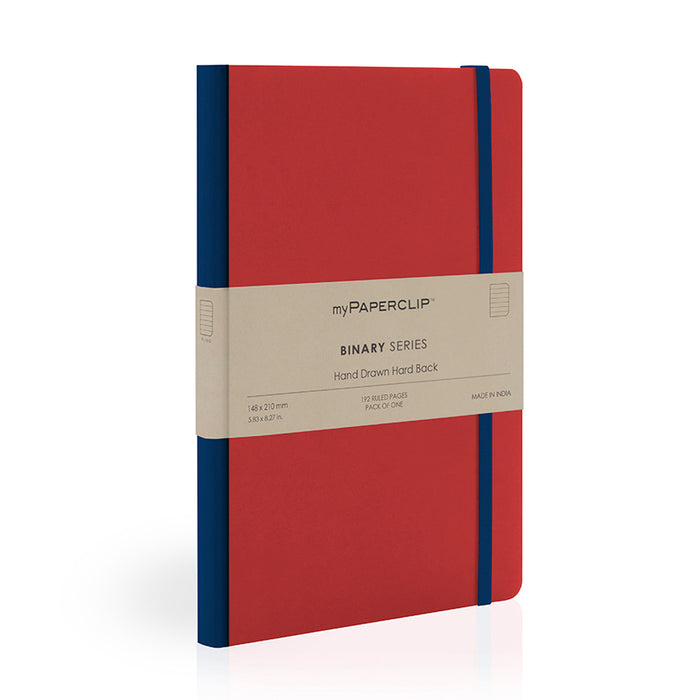myPAPERCLIP Binary Series Hard Cover Notebook - Red - A5 - Ruled 1