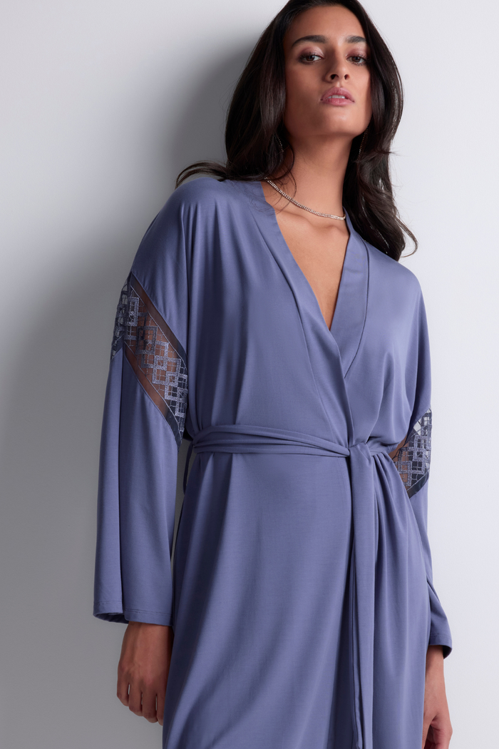 Aubade Blue Modal Short Kimono with Embroidery Sweet Obsession