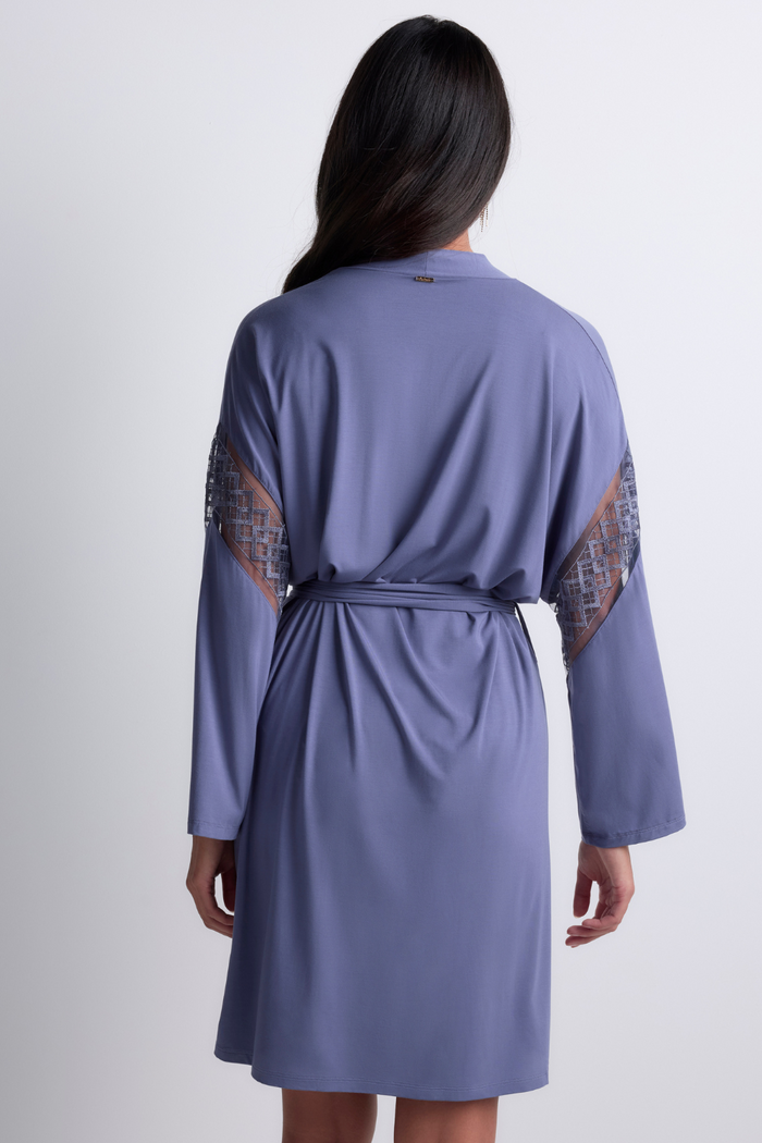Aubade Blue Modal Short Kimono with Embroidery Sweet Obsession
