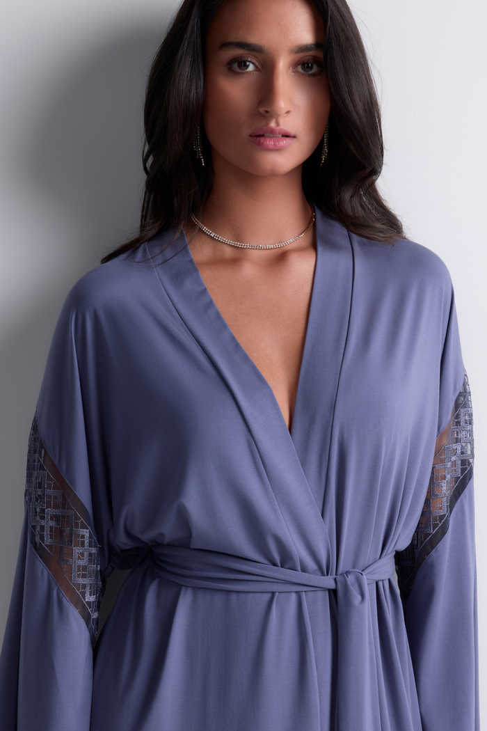 Aubade Blue Modal Short Kimono with Embroidery Sweet Obsession