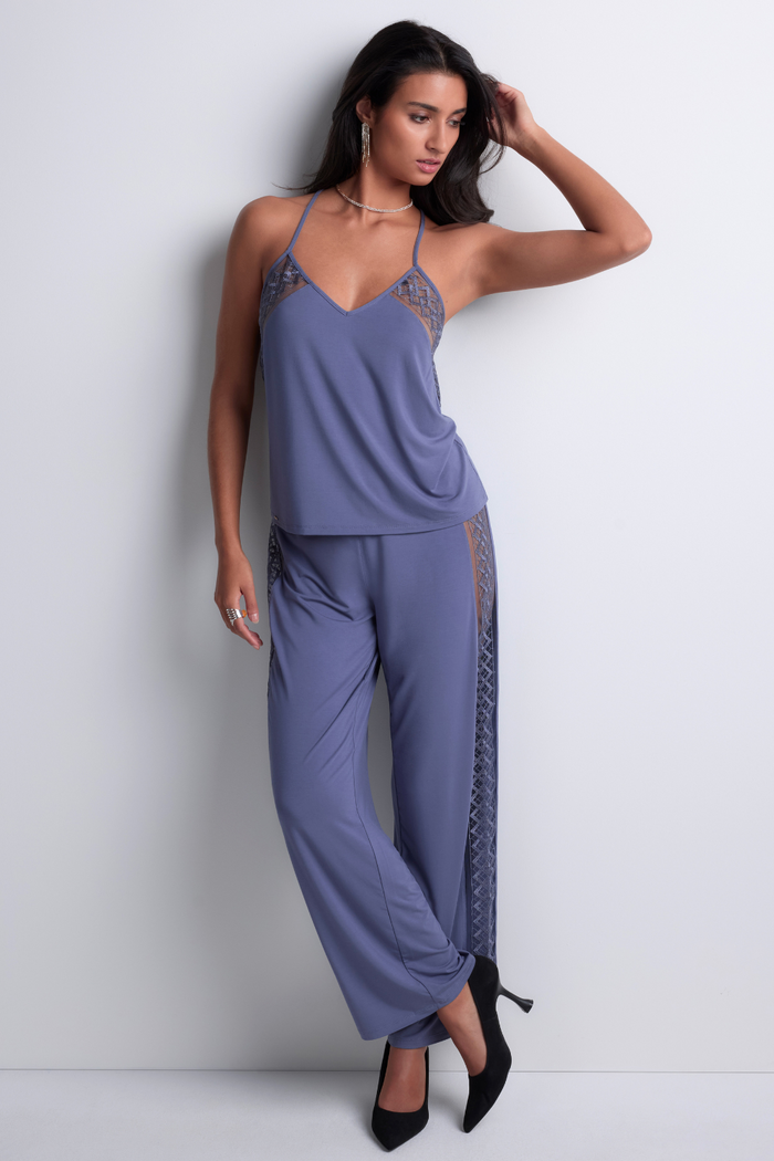 Aubade Blue Modal Trousers with Embroidery Sweet Obsession