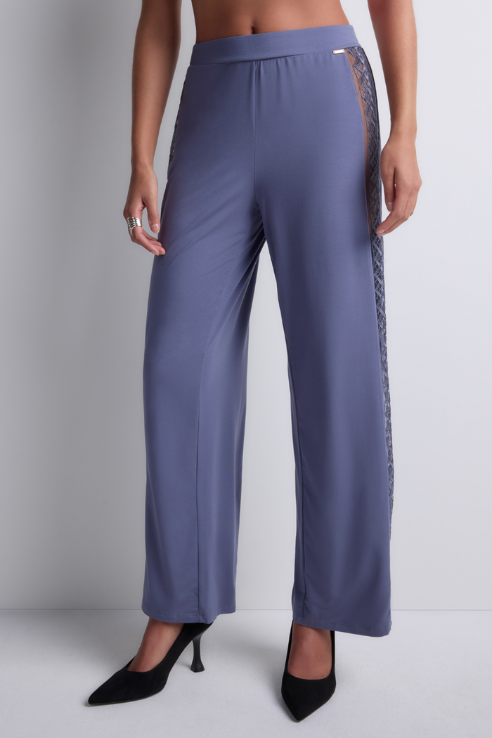 Aubade Blue Modal Trousers with Embroidery Sweet Obsession