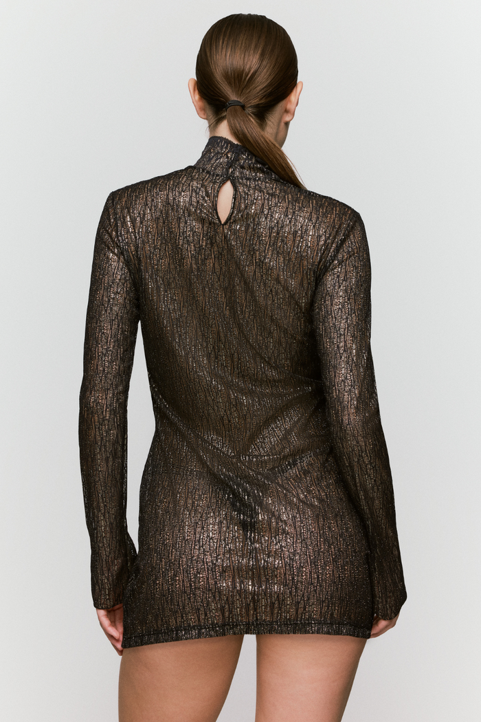 Sarda Tabei Short Long Sleeved Dress in Black & Gold - Luxury Dresses